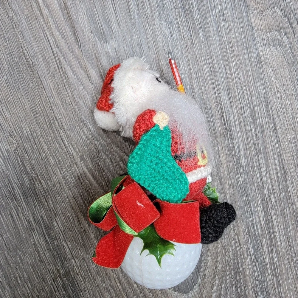 Christmas‎ Golf Ball Santa Ornament Crochet Golfing Theme Hanging vintage